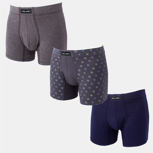 BOXER ELASTICO RECUBIERTO PIERNA MEDIA FIGURAS PLOMO JASPE PACK X3