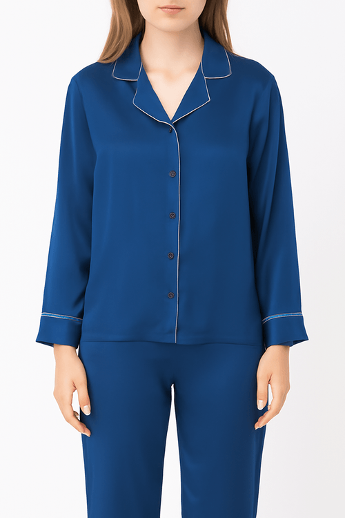 PIJAMA CONJUNTO MANGA LARGA + PANTALON SEDA AZUL