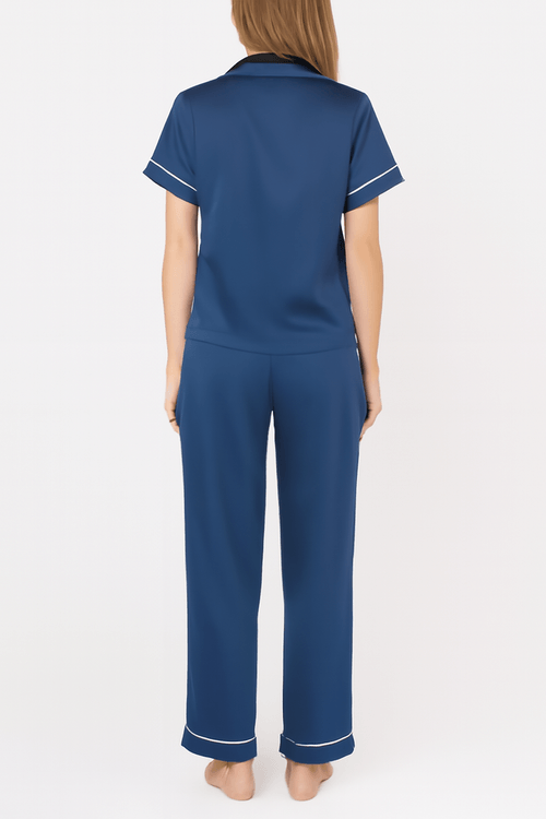 PIJAMA CONJUNTO MANGA CORTA + PANTALON SEDA AZUL