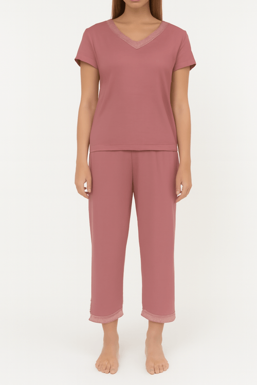 PIJAMA CONJUNTO MANGA CORTA + PANTALON MAUVE