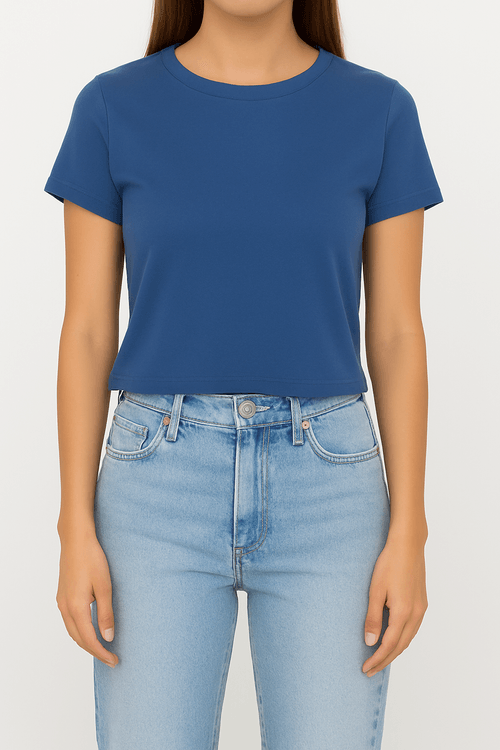 CAMISETA SEAMLESS CUELLO REDONDO AZUL