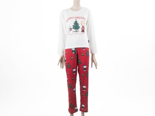 PIJAMA DAMA CONJUNTO MANGA LARGA + PANTALON BASICO   CRUDO -NAVIDAD
