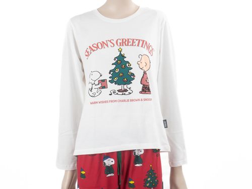 PIJAMA DAMA CONJUNTO MANGA LARGA + PANTALON BASICO   CRUDO -NAVIDAD