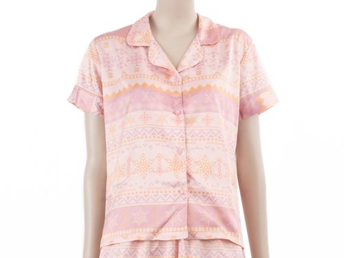 ROPA PIJAMA DAMA CONJUNTO MANGA CORTA + SHORT SEDA XMAS 25 ROSADO PACK X2