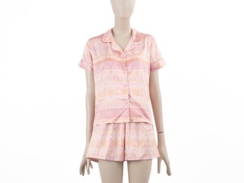 ROPA PIJAMA DAMA CONJUNTO MANGA CORTA + SHORT SEDA XMAS 25 ROSADO PACK X2