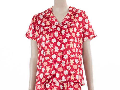 ROPA PIJAMA DAMA CONJUNTO MANGA CORTA + SHORT SEDA XMAS 25 ROJO PACK X2