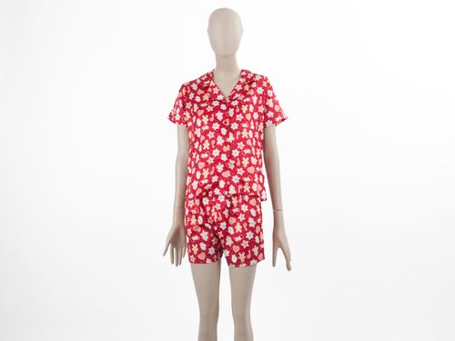 ROPA PIJAMA DAMA CONJUNTO MANGA CORTA + SHORT SEDA XMAS 25 ROJO PACK X2