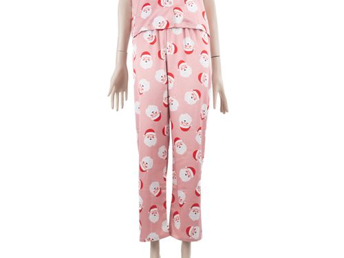 ROPA PIJAMA DAMA CONJUNTO MANGA CORTA + PANTALON SEDA XMAS 25 PALO DE ROSA PACK X2