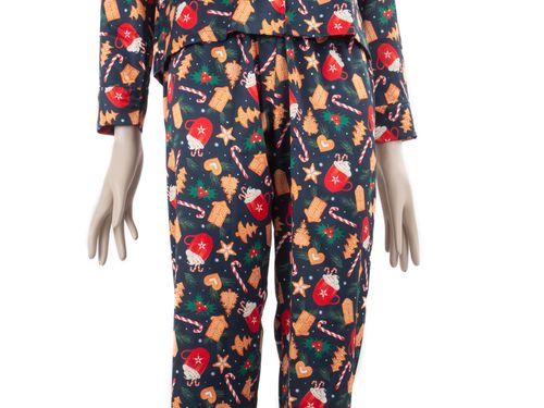 ROPA PIJAMA DAMA CONJUNTO MANGA LARGA + PANTALON SEDA XMAS 25 AZUL MARINO PACK X2