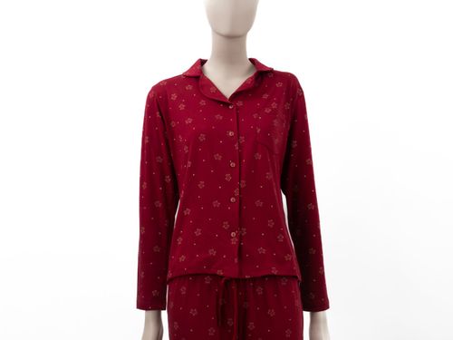 ROPA PIJAMA DAMA CONJUNTO MANGA LARGA + PANTALON  BASICO NAVIDAD CRUDO PACK X2