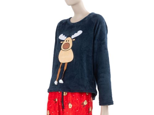 ROPA PIJAMA DAMA CONJUNTO MANGA LARGA + PANTALON POLAR PINGUINO GRIS PACK X1