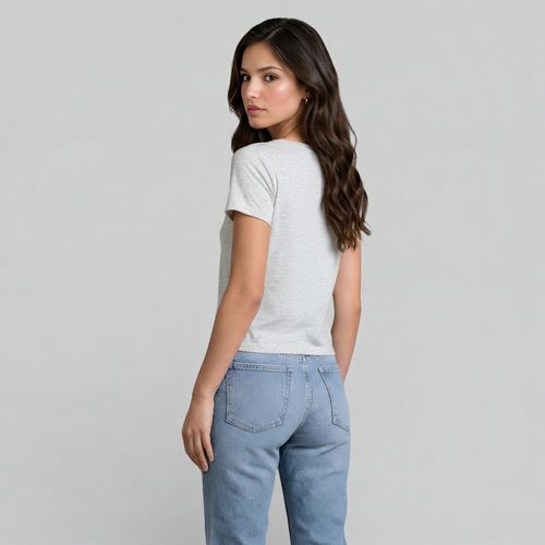 ROPA CASUAL DAMA CAMISETA CUELLO V BASICO JERSEY CRUDO JASPE PACK X1
