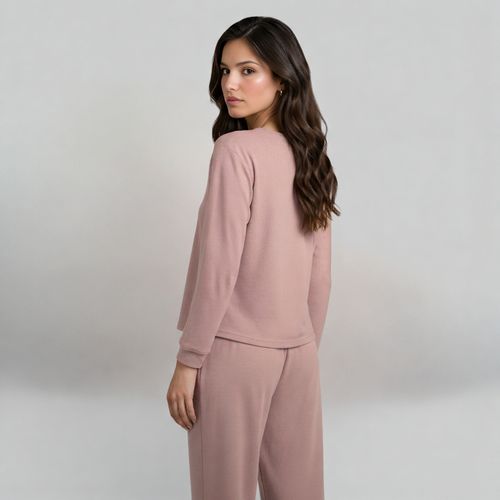 ROPA PIJAMA DAMA CONJUNTO MANGA LARGA + PANTALON BASICO  PALO DE ROSA PACK X2