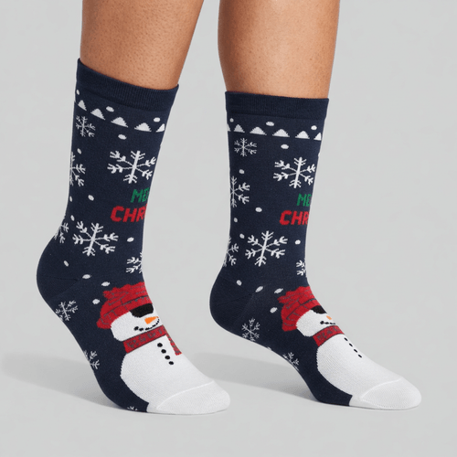 MEDIAS COLORS CABALLERO CAÑA CASUAL LISA SIN COSTURA SNOWMAN MERRY CHRISTMAS XMAS25 AZUL MARINO PACK X1