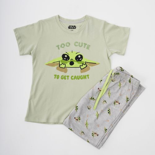 PIJAMA SET MC + PANTALON MANDALORIAN VERDE AGUA X2